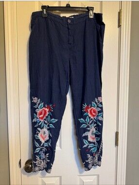 Johnny Was cropped Linen Pants, L, EUC